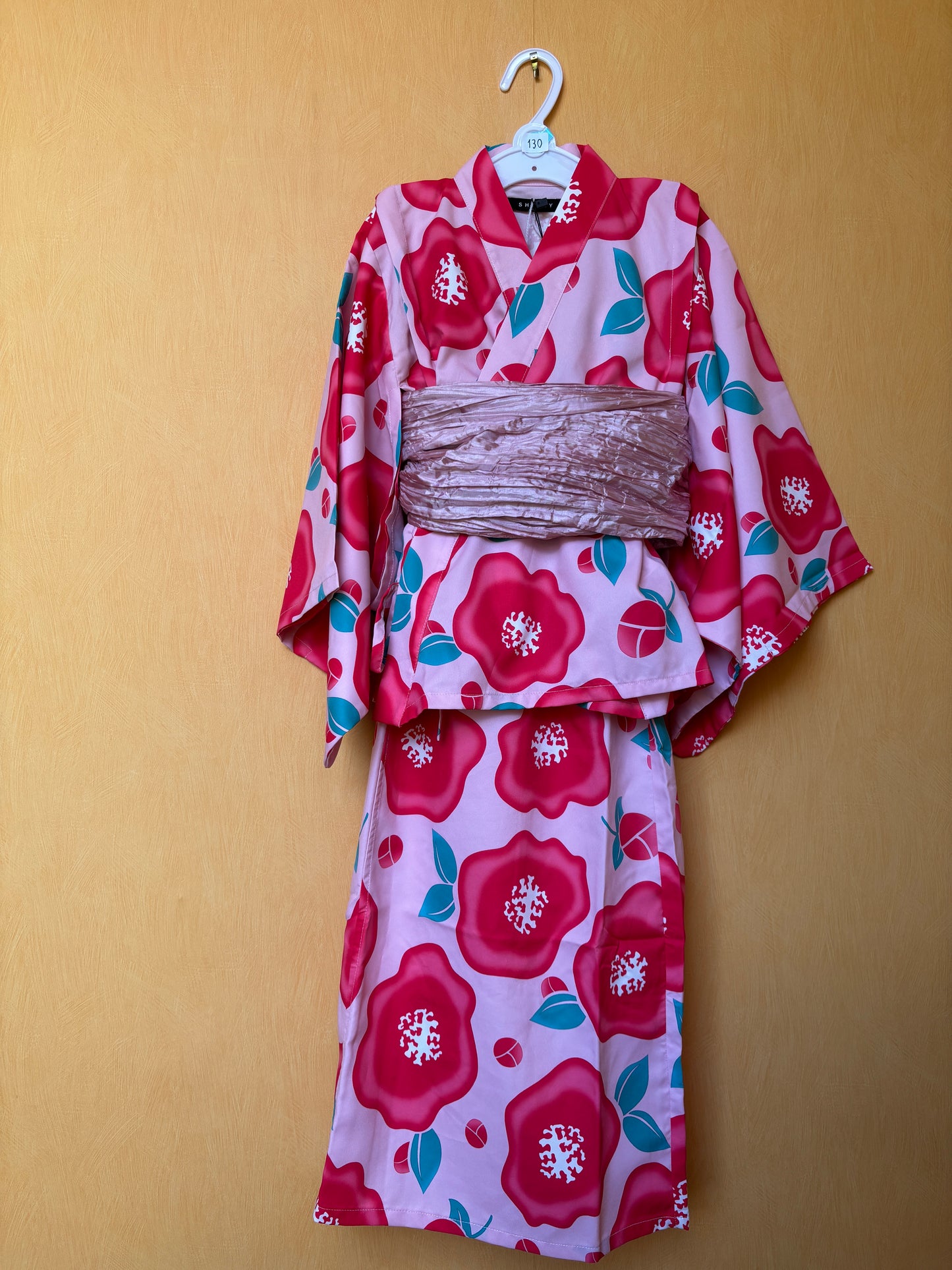7~8 ans ★ Robe yukata fille – Ensemble 3 pièces : robe, veste kimono et ceinture 🎀
