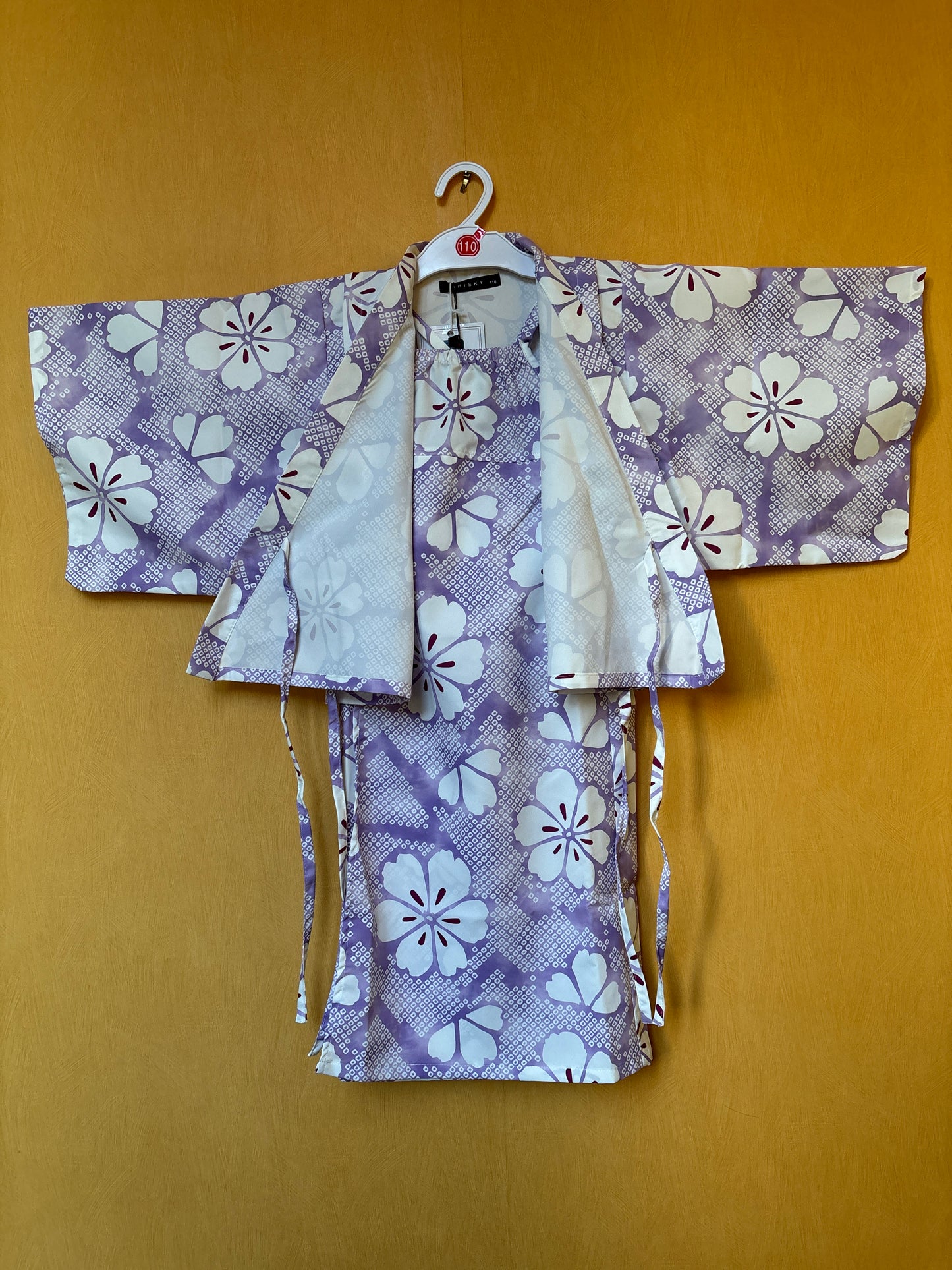 5~6 ans ★ Robe yukata fille – Ensemble 3 pièces : robe, veste kimono et ceinture 🎀