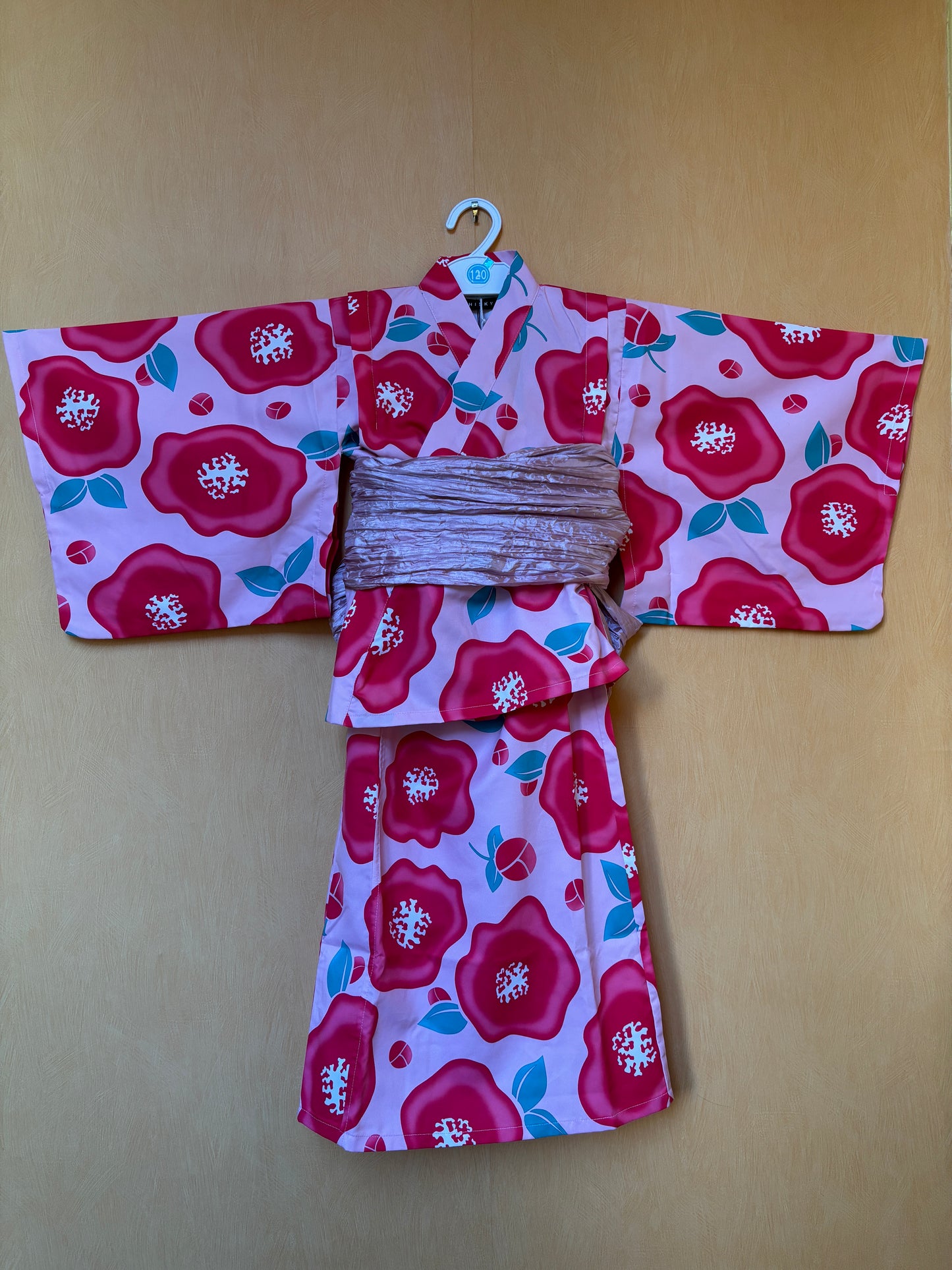 6~7ans ★ Robe yukata fille – Ensemble 3 pièces : robe, veste kimono et ceinture 🎀