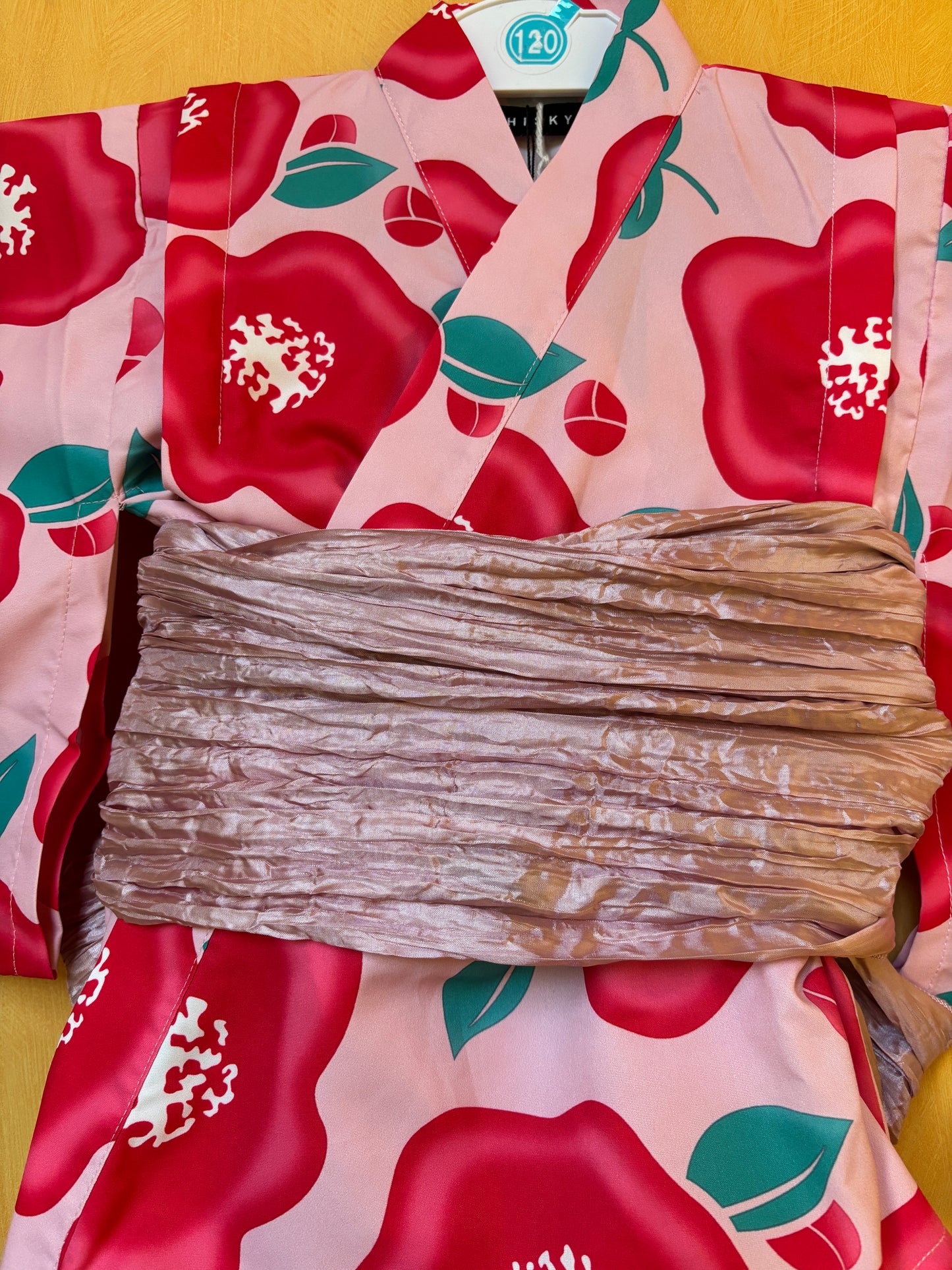 6~7ans ★ Robe yukata fille – Ensemble 3 pièces : robe, veste kimono et ceinture 🎀