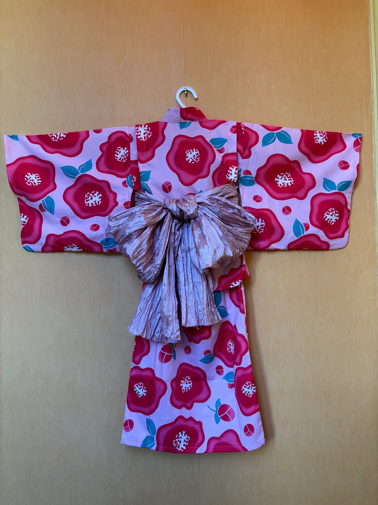 6~7ans ★ Robe yukata fille – Ensemble 3 pièces : robe, veste kimono et ceinture 🎀