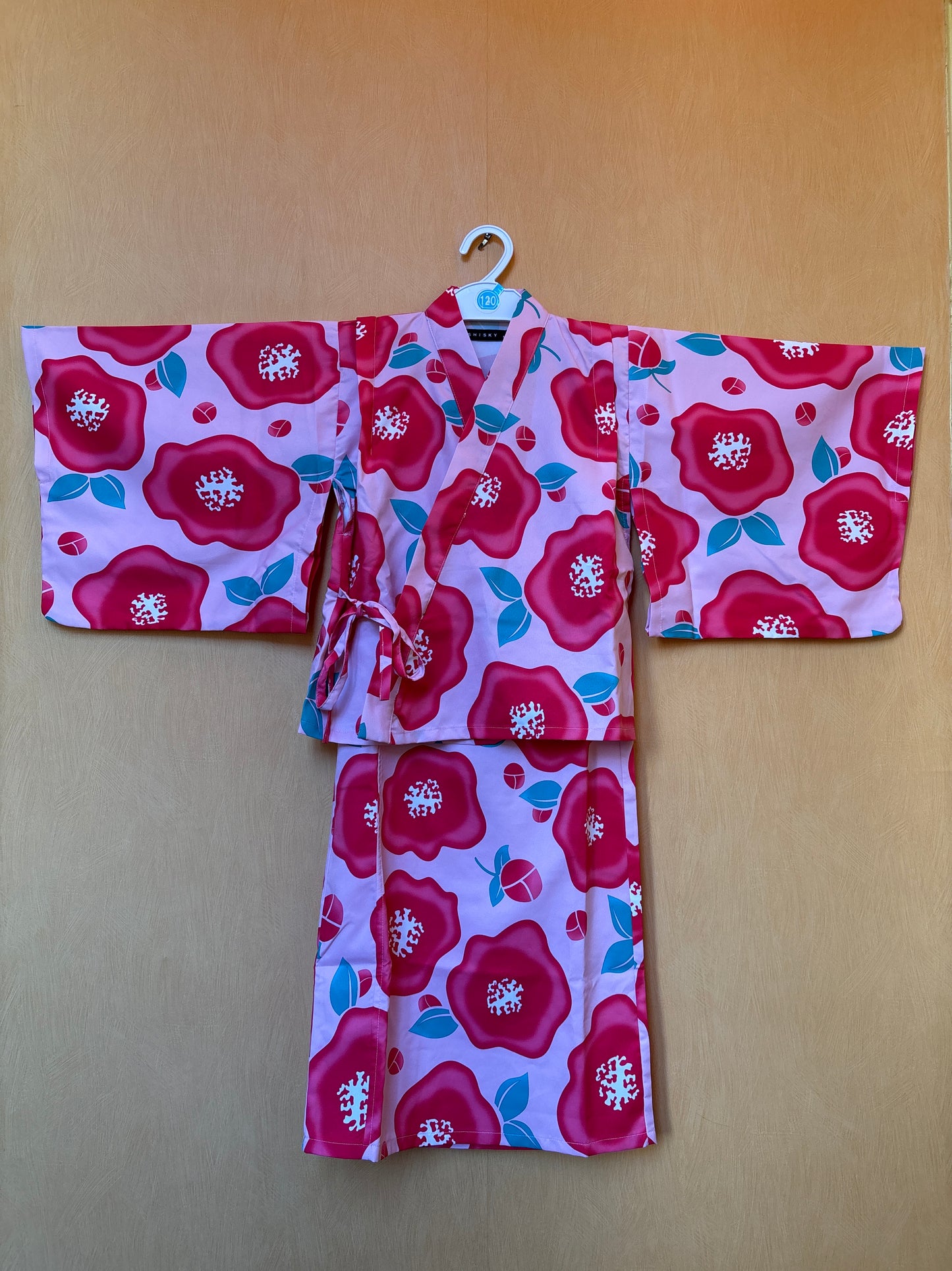 6~7ans ★ Robe yukata fille – Ensemble 3 pièces : robe, veste kimono et ceinture 🎀