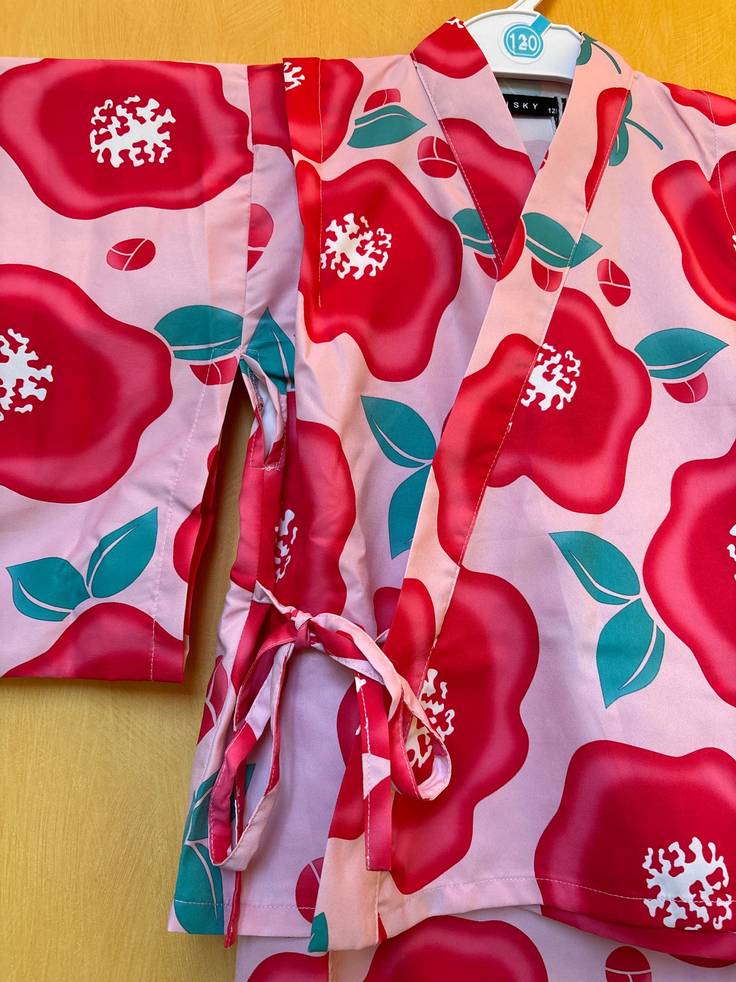 6~7ans ★ Robe yukata fille – Ensemble 3 pièces : robe, veste kimono et ceinture 🎀