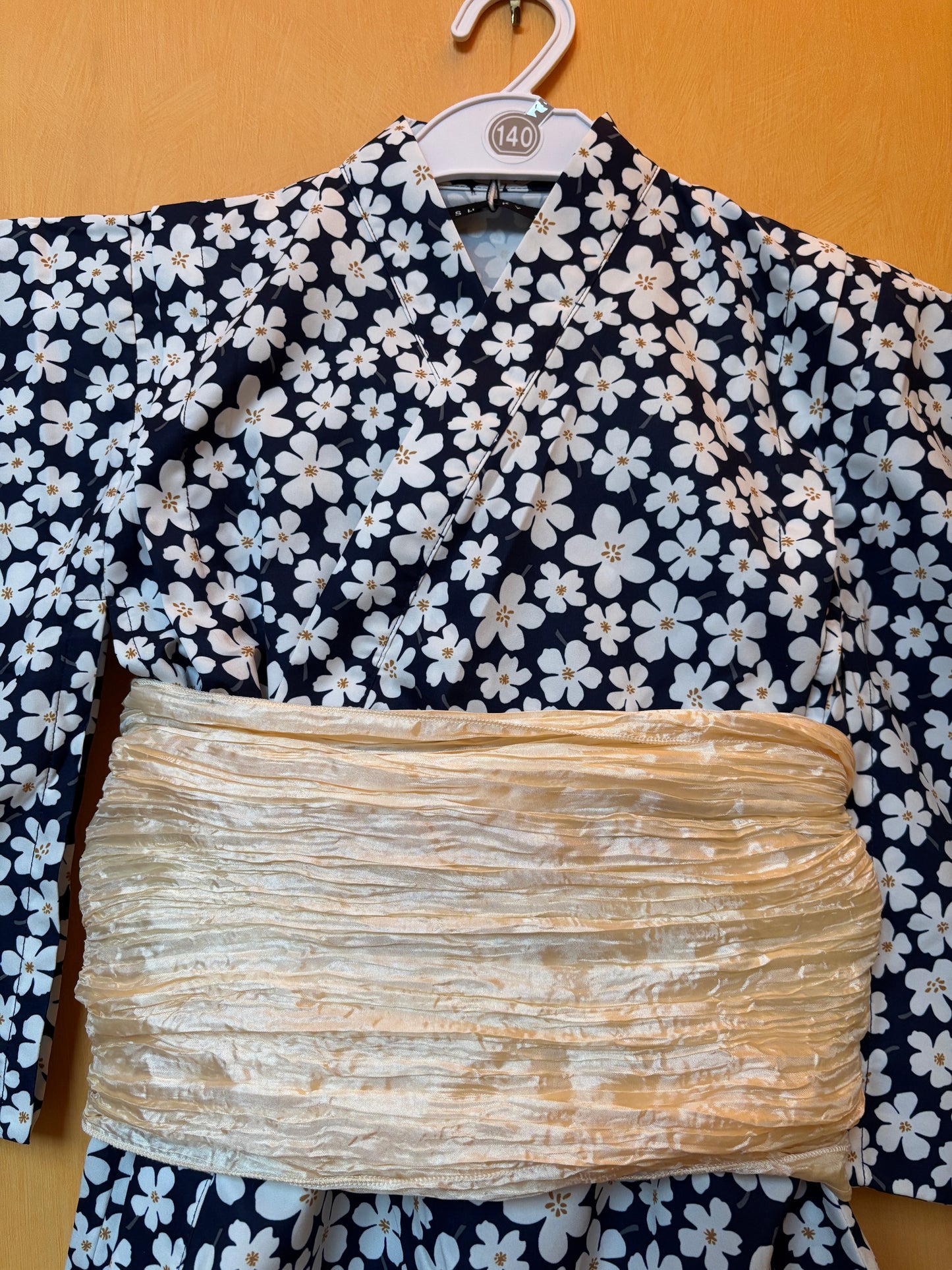 9~10 ans ★ Robe yukata fille – Ensemble 3 pièces : robe, veste kimono et ceinture 🎀