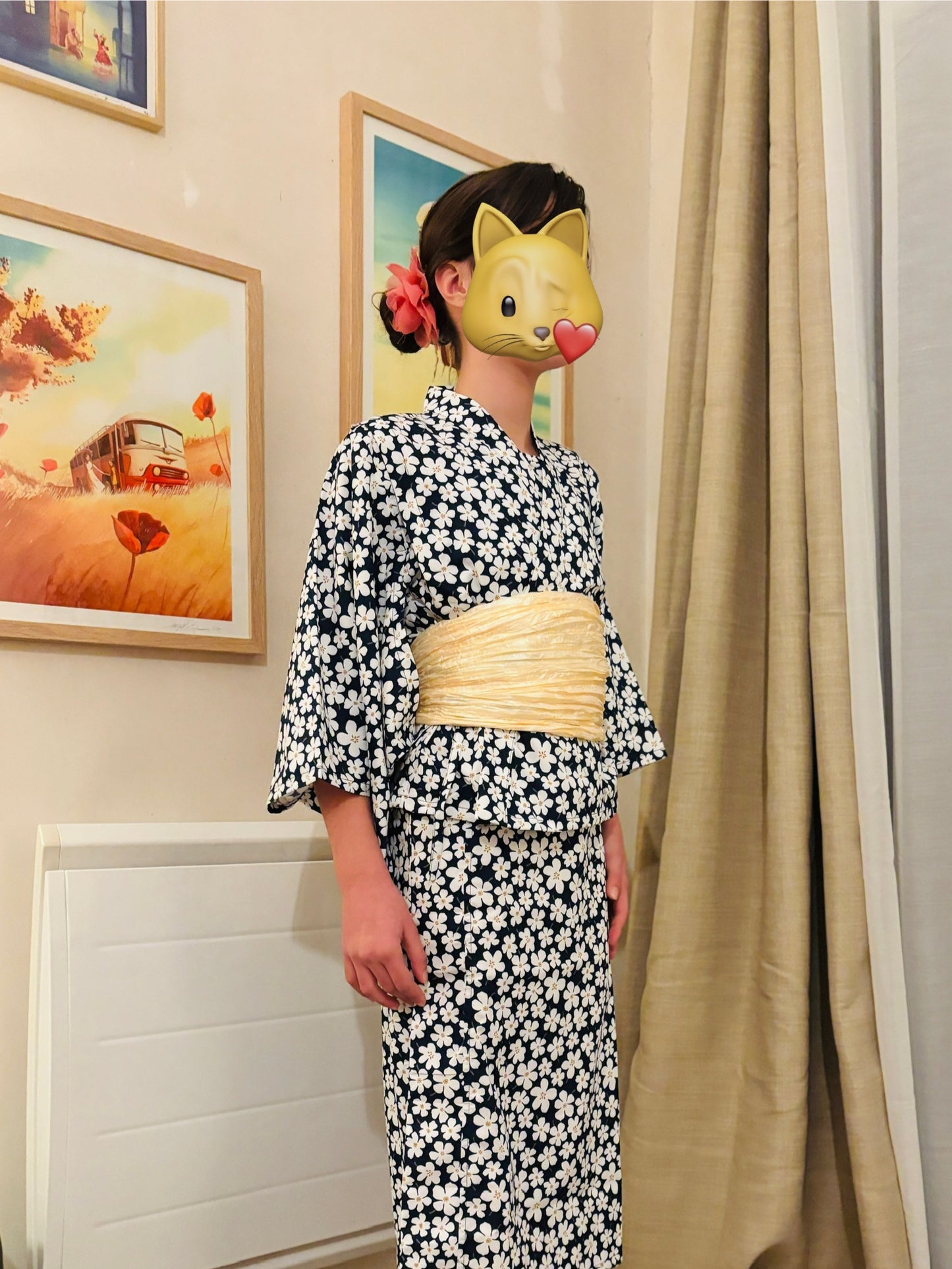 9~10 ans ★ Robe yukata fille – Ensemble 3 pièces : robe, veste kimono et ceinture 🎀