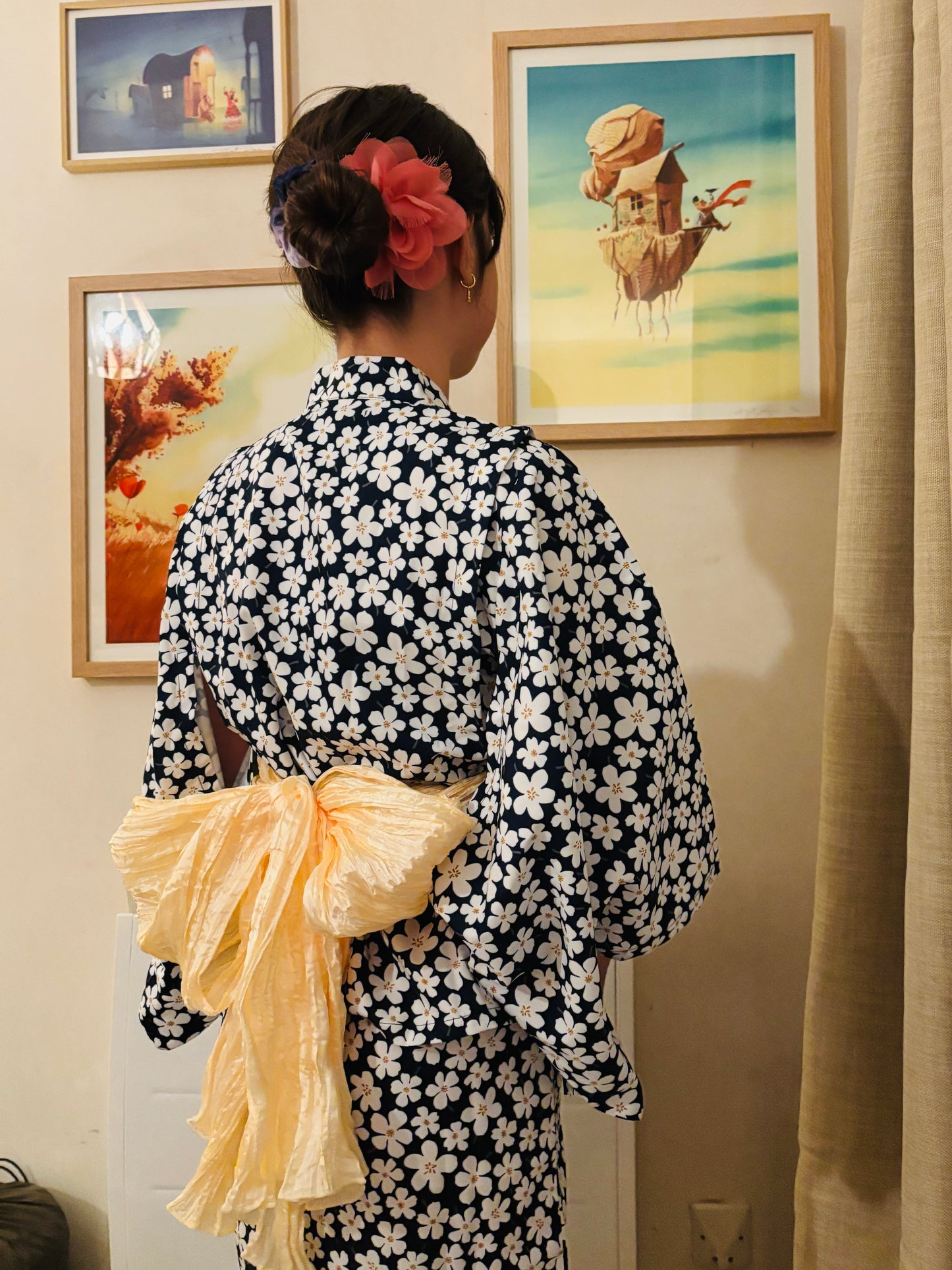 9~10 ans ★ Robe yukata fille – Ensemble 3 pièces : robe, veste kimono et ceinture 🎀