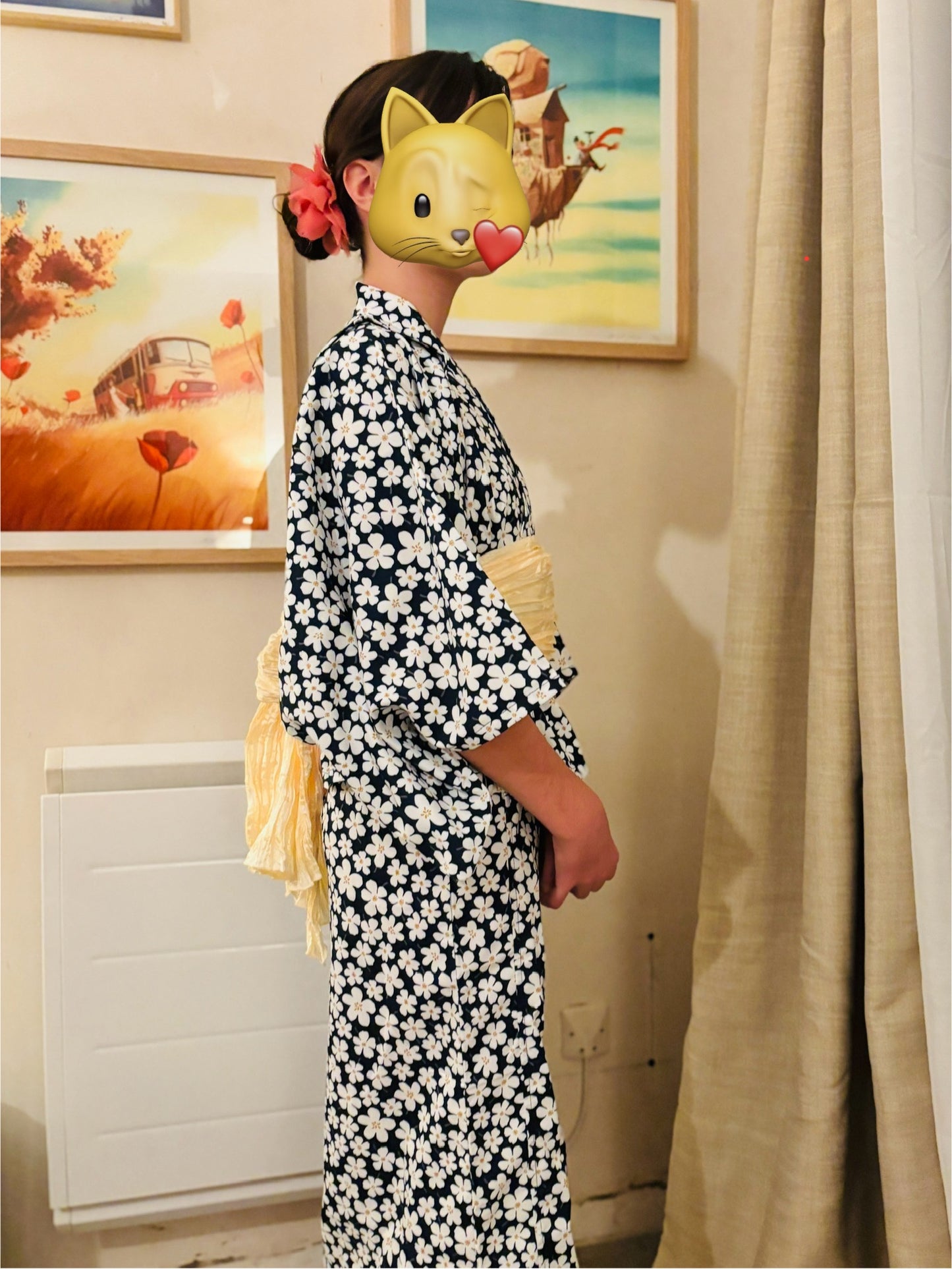 9~10 ans ★ Robe yukata fille – Ensemble 3 pièces : robe, veste kimono et ceinture 🎀