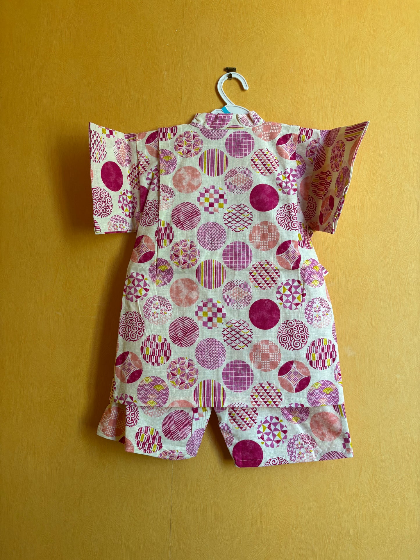 jinbei style pyjama, motifs géométrique rose, fille