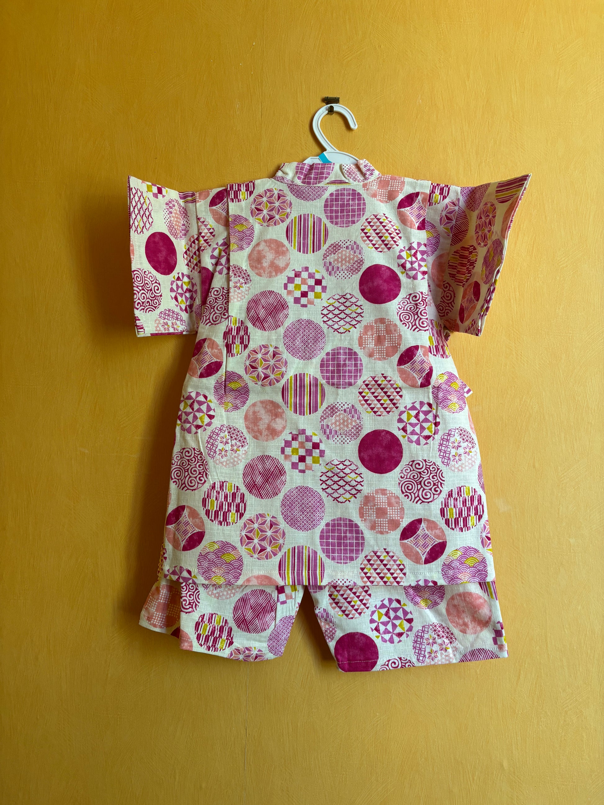 jinbei style pyjama, motifs géométrique rose, fille