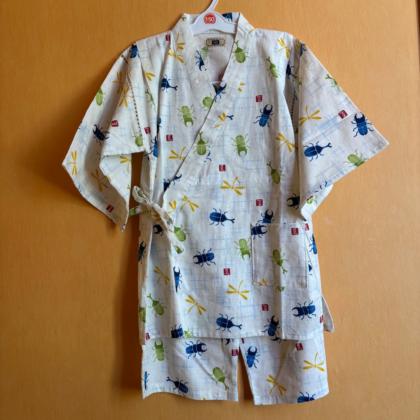 jinbei style pyjama, motifs d'insecte libellule et scarabés, garçon