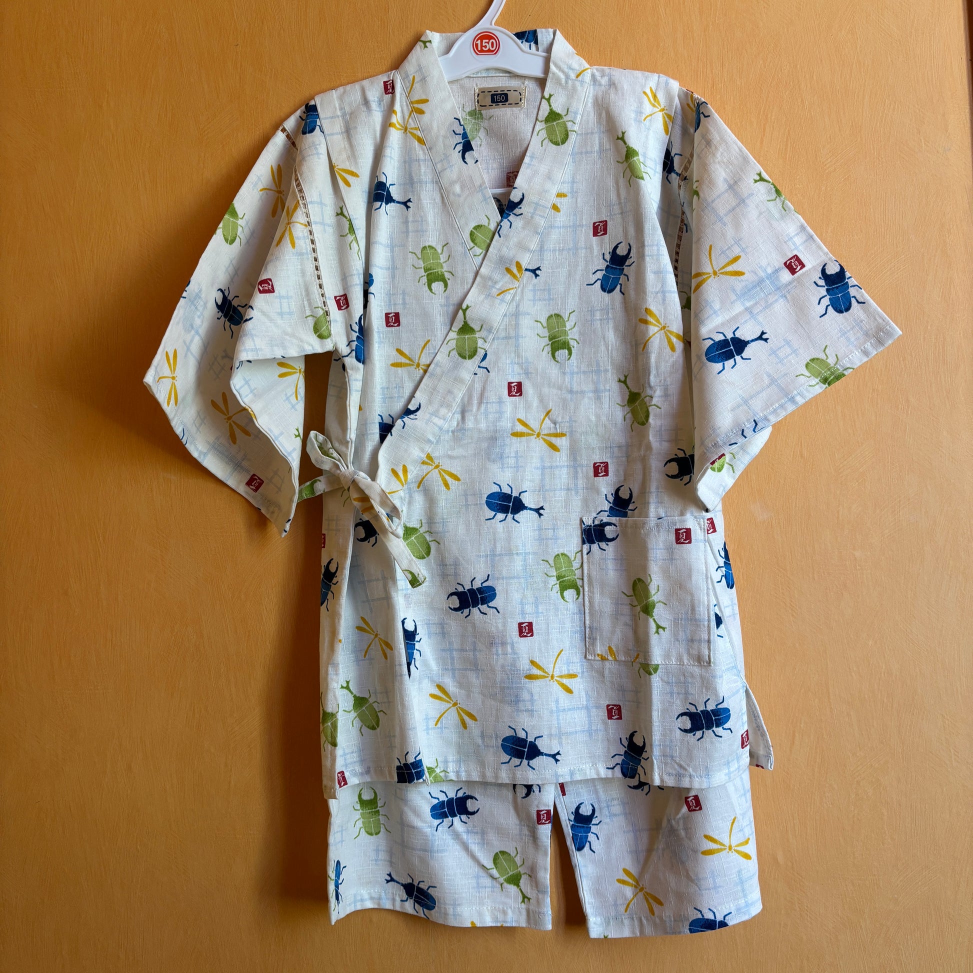 jinbei style pyjama, motifs d'insecte libellule et scarabés, garçon