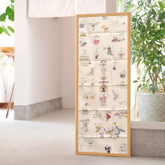 tenugui, similaire à poster, démons yokai, fond beige