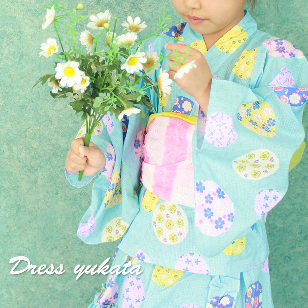 5~6 ans ★ Robe Yukata pour enfants – style japonais, jupe évasée et ceinture à nœud, parfaite pour l’été 🌸